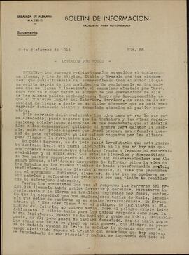 "Azuzados por Moscú". Boletín de información Nº 86. Embajada Alemana en Madrid, 9 de Diciembre de 1944.