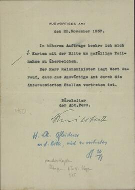 "Ministerio de Asuntos Exteriores. Invitación del 25 noviembre 1937"
