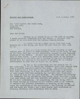 Wright, Robert. Carta a Keith Park, 21 enero, 1969