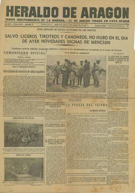 Heraldo de Aragón. "Salvo ligeros tiroteos y cañoneos, no hubo en el día de ayer novedades dignas de mención", 14 agosto 1937