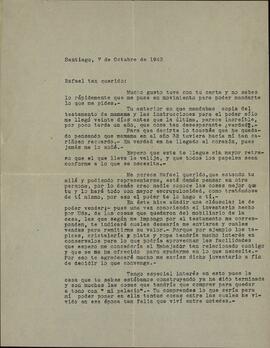 Vapor Uruguay. Sancho Contreras, Eduardo. Carta a Rafael Sancho Contreras, conde de Montalvo (hermano). Santiago de Chile, 7 octubre 1943