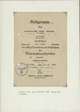 "Certificado de bienes del cabo superior Heinz Passarge. 17 diciembre 1943"