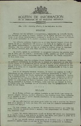 Boletín de Información de la Embajada de Su Majestad Británica. Panorama Informativo. Madrid, Sábado 25 de Noviembre de 1944