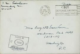 Dwight David "Ike". Sobre enviado a su esposa Mamie Eisenhower. 8 agosto 1942