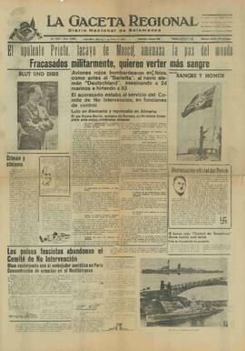 La Gaceta Regional. Diario Nacional de Salamanca, n.º 5099, "El opulento Prieto, lacayo de Moscú, amenaza la paz del mundo". 1 junio 1937