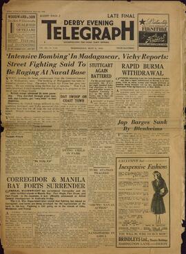 Derby Evening Telegraph, 6 mayo 1942.  "Bombardeos intensivos en Madagascar"