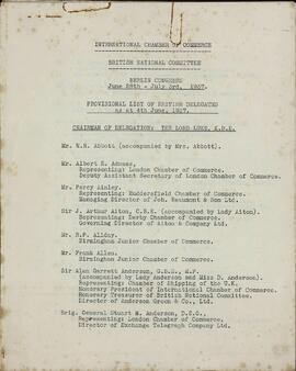 Lista provisional de delegados británicos al Congreso de Berlín. 4 junio 1937