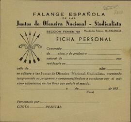 Falange española de las Juntas de Ofensiva Nacional - Sindicalista. Ficha personal