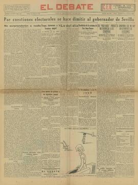 El Debate, "Por cuestiones electorales se hace dimitir al gobernador de Sevilla". 1 Febrero 1936