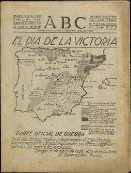 Periódico: "ABC". Madrid, 2 abril 1939. Portada: El día de la victoria