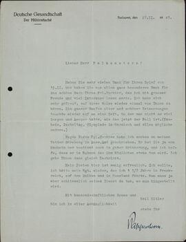 Pappenheim Von, Friedrich Karl. "Legación alemana. ¡Querido señor Falkenstern! 27 febrero 1943"