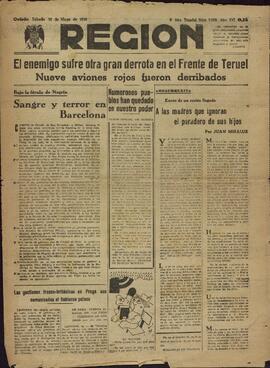 Región "El enemigo sufre otra gran derrota en el Frente de Teruel, nueve aviones rojos fueron derribados". 14 mayo 1938