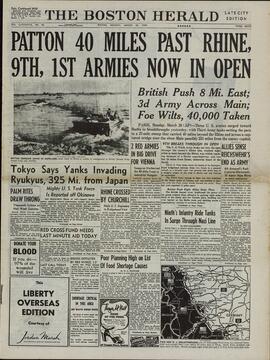 "The Boston Herald", 26 de Marzo de 1945. "Patton, 40 millas más allá del Rin."