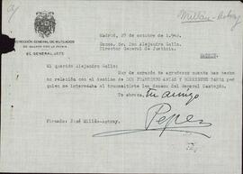 Millán Astray, José. A Alejandro Gallo. Madrid, 27 octubre 1942