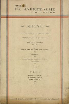 Mariscal Joffre. "Menú de la Cena de la Sabretache del 15 junio 1937 en la Casa de los Politécnicos"