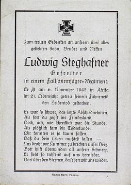 Esquela mortuoria Ludwig Steghafner. 6 noviembre 1942