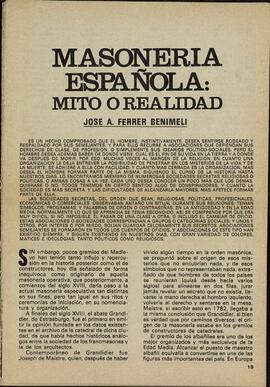Ferrer Benimeli, José A. "Masonería española: mito o realidad". Páginas sueltas de 19 a 48.