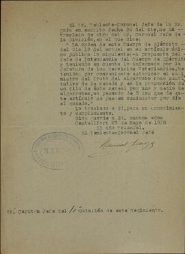 Marzo?, Manuel. Alimentación del ganado. Castellfort, 27 mayo 1938 (Guerra Civil).