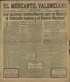 El Mercantil Valenciano. "Los facciosos bombardearon ayer en Madrid la Embajada inglesa y el Palacio Nacional", 9 enero 1937.