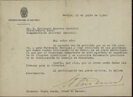 Boada, Tomás (presidente de Patronato Nacional de San Pablo). Libertad condicional para Heriberto Huertas Castillo. 15 julio 1949