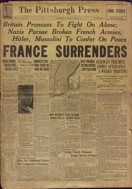 La prensa de Pittsburg. 17 junio 1940. "Francia se rinde"