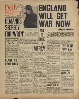 Daily Mirror. Miércoles 31 enero 1940. "Inglaterra irá ahora a la guerra"