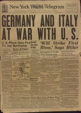 New York world - telegram. 11 diciembre 1941. "Alemania e Italia en guerra con Estados Unidos."