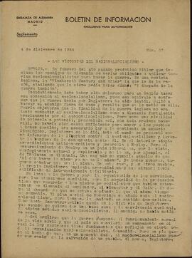 "Las Victorias del Nacionalsocialismo". Boletín de información Nº83. Embajada Alemana en Madrid, 4 de Diciembre de 1944.
