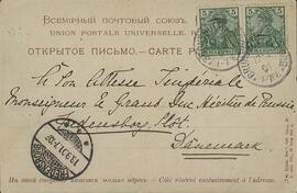 Postal de la Zarina Alexandra Feodorovna al Gran Duque Mikhail. 3 septiembre 1901