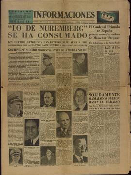 Diario Informaciones: "Lo de Nuremberg se ha Consumado". 16 Octubre 1946