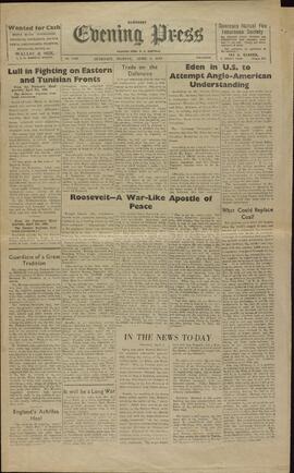 Evening Press. Guernsey. 5 abril 1943. "Un respiro en el frente oriental y tunecino."