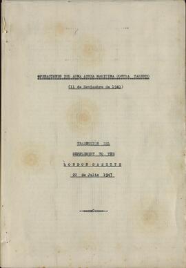 Informe sobre las Operaciones del Arma Aérea Marítima en Tarento (11 d e Noviembre de 1940), traducido de un suplemento de "The London Gazette" del 22 de Julio de 1947
