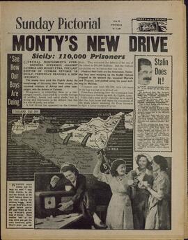 Sunday Pictorial, "La nueva unidad de Monty. Sicilia: 110.000 prisioneros". 25 de Julio de 1944