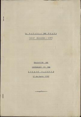 Informe sobre la Batalla del Río de la Plata (13-17 de Diciembre de 1939), traducido de un suplemento de "The London Gazette" del 17 de Junio de 1947