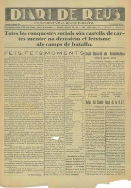 Diari de Reus.  "Todas las Conquistas Sociales son Castillos de Naipes mientras no Derrotemos al Fascismo en los Campos de Batalla", 13 de Febrero de 1937