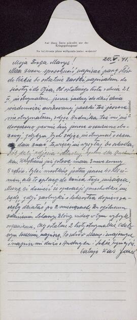 "Carta del prisionero de guerra Janek a Maria Lux". 20 mayo 1941