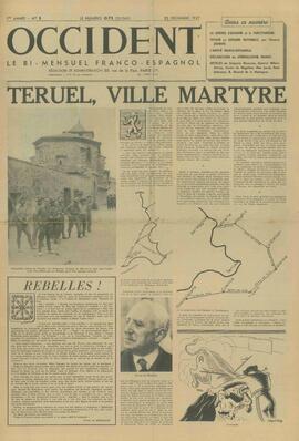 Occident. "Teruel, villa mártir". París, 25 Diciembre 1937 (Guerra de España)