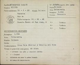 Cartilla de antecedentes políticos, profesionales y militares del soldado Miguel Miralpeix Sabaté, 14 de diciembre de 1945. (Control de personas).