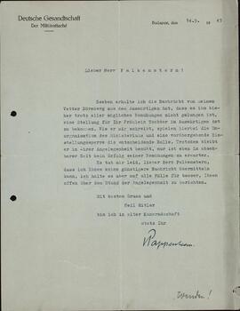 Pappenheim Von, Friedrich Karl. "Legación alemana. ¡Querido señor Falkenstern! 14 mayo 1943"