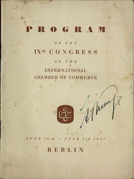 Programa del IX Congreso de Cámaras de Comercio Internacional. Berlín, 28 junio - 3 julio 1937