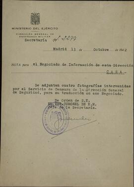 Fox Photos: Censura de la Dirección General de Seguridad, Servicio de. Madrid, 13 de octubre de 1942