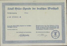 "Donativo de Adolf Hitler a la economía alemana". Junio 1939