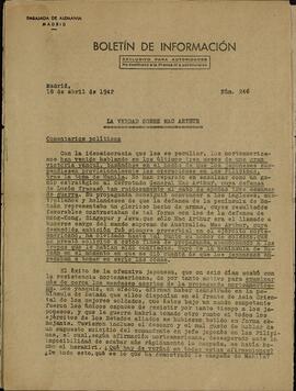 "La verdad sobre MacArthur". Boletín de información n.º 246. Embajada alemana en Madrid, 18 abril 1942