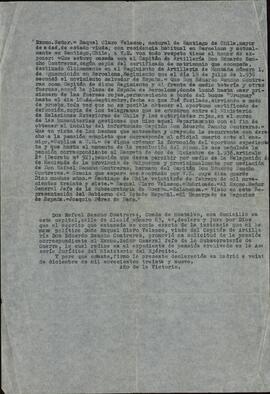 Vapor Uruguay. Sancho Contreras, Eduardo. Instancia para la petición de pensión por viudez de Raquel Claro Velasco (esposa). Madrid, 20 diciembre 1939