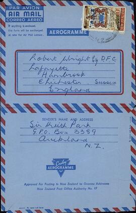 Park, Keith. Carta a Robert Wright, 19 agosto 1969