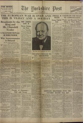 El correo de Yorkshire. 8 mayo 1945. "La guerra en Europa ha terminado"