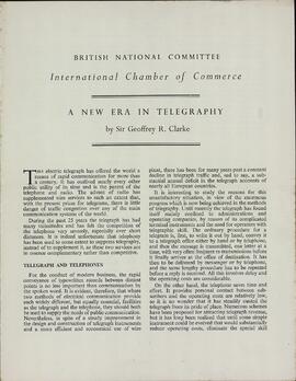 Clarke, Sir Geoffrey R. "A New Era in Telegraphy". Comité Nacional Británico en la Internacional de Cámaras de Comercio