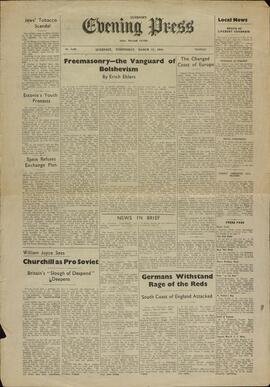 Evening Press. Guernsey. 15 marzo 1944. "Francmasonería -la vanguardia del bolchevismo."