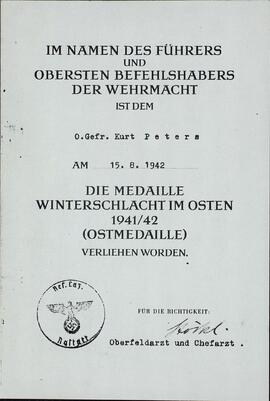 "En nombre del Führer. Kurt Peters. 15 agosto 1942"