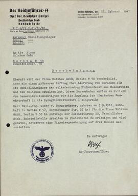 "Certificación a la empresa Holzbau GmbH". Berlín, 22 febrero 1941